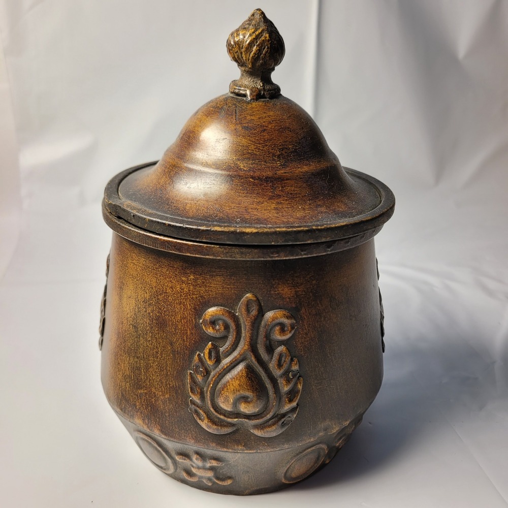 Decorative Canister Rustic Bronze Embossed Heart Scroll Jar